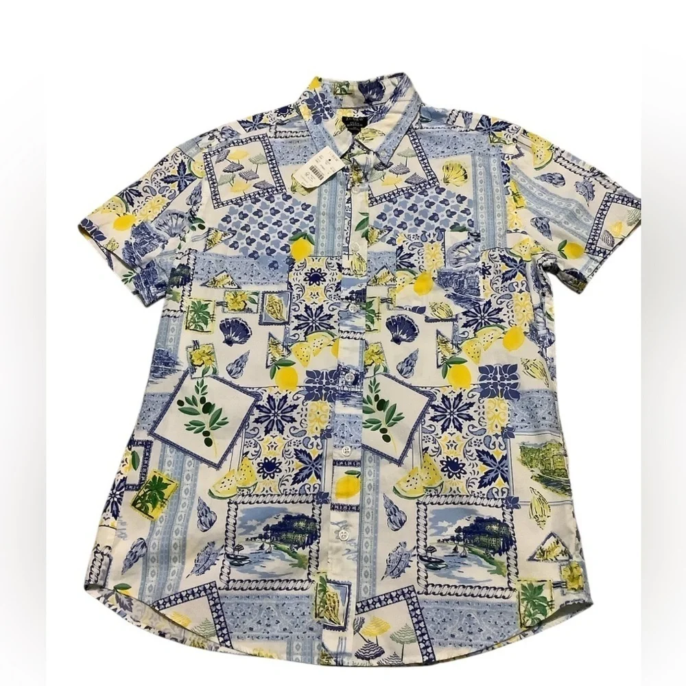 J crew NWT 100%cotton Men's Blue and Yellow Patterned Shirt